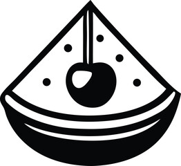 Whimsical watermelon slice with a cherry on top simple icon graphic for food summer and fun themes