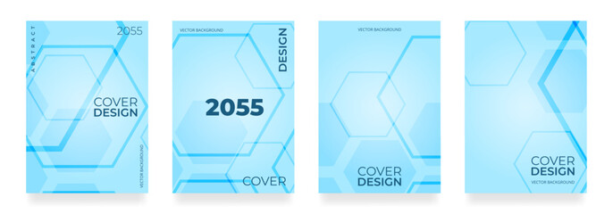 Blue abstract hexagonal line poster background. Cover design template vector set. Medical brochure in A4 size flyer design. Vector illustration