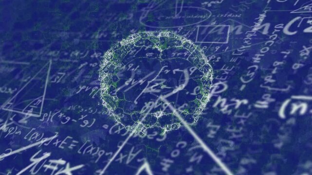 After one-second glowing green ring appearing over math board evolving into network before fading
