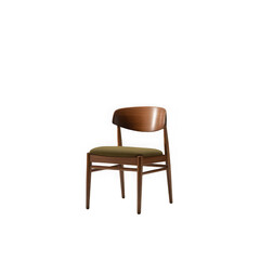 Mid-century modern wooden chair, curved back, isolated on white background