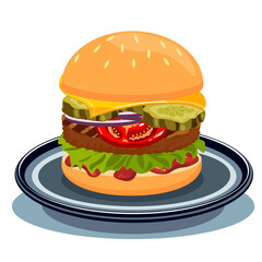 hamburger on plate without background vector