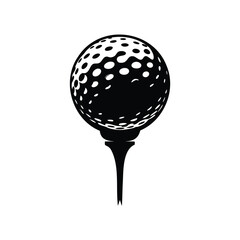 Isolated golf ball on a tee, black and white icon illustration, golf ball tee illustration silhouette