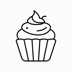 Simple outline cupcake icon with sweet frosting and cherry on top