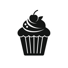 Simple cupcake silhouette with frosting and cherry on a white background