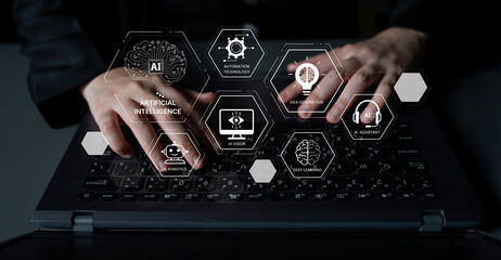 AI learning system involves deep learning, supervised machine learning, and natural language processing. AI learning diagram shows how AI advances learn in automation and data processing. Spline