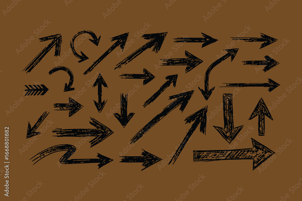 Poster a diverse collection of hand drawn sketchy arrows in various styles and directions presented on a te