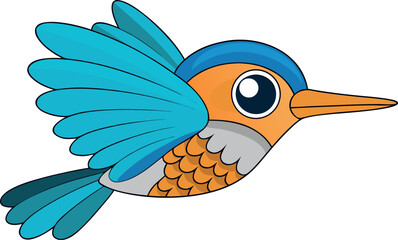 realistic flying kingfisher cartoon  illustration eps with white background