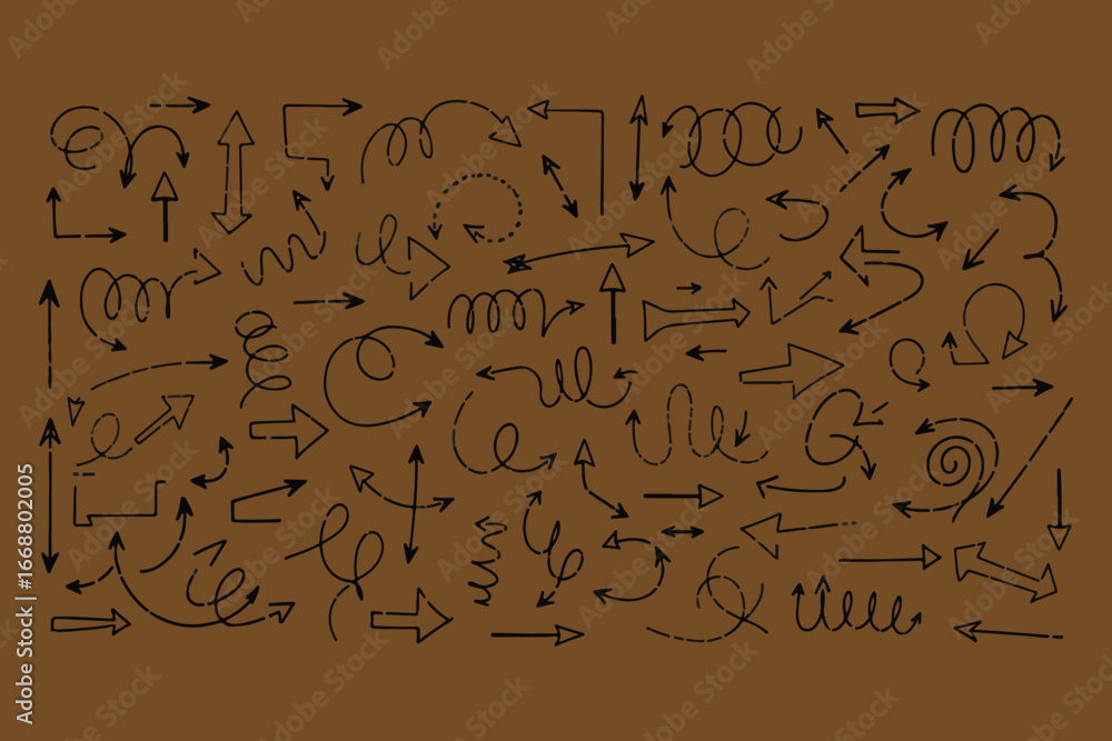 Poster a diverse collection of hand drawn arrows in various styles and directions presented against a warm 
