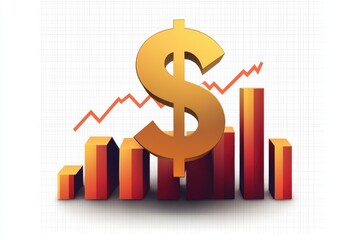Financial Growth Chart Golden Dollar Symbol and Increasing Graph for on transparent background