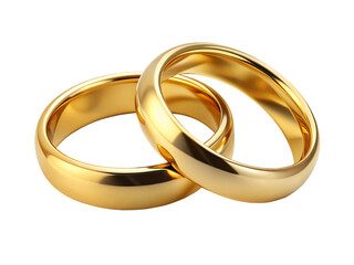 Two golden wedding rings cut out  isolated on white background ,PNG.AI Generated.