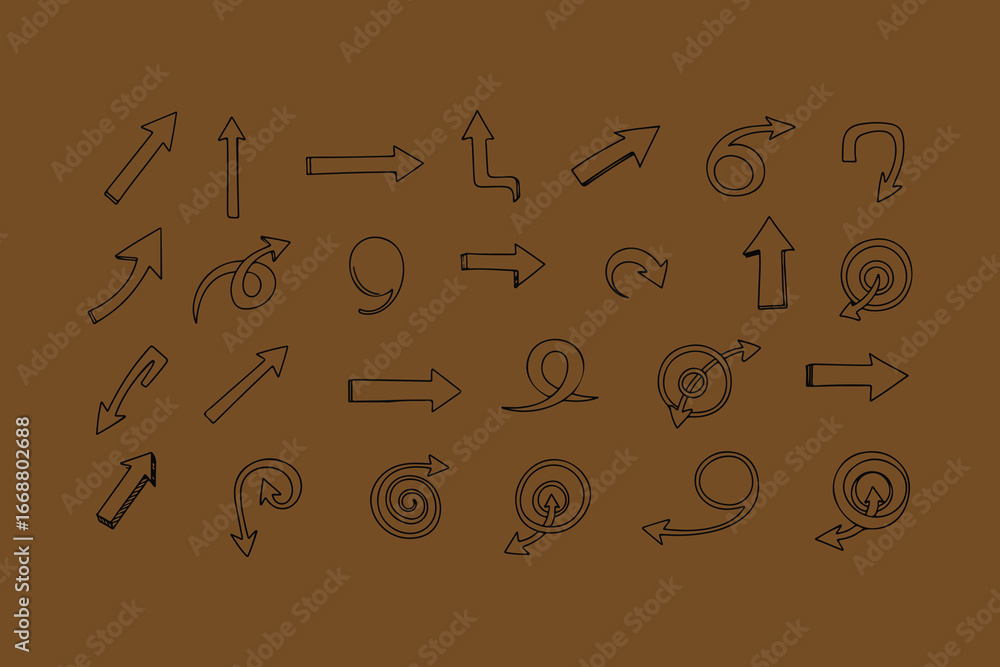 Poster a collection of hand drawn sepia toned icons and symbols representing various concepts and actions a