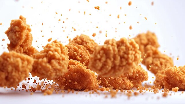 Crispy chicken wings slow motion advertising food AI generated video 4K UHD. Appetizing fried chicken wings golden brown texture AI generated video.
