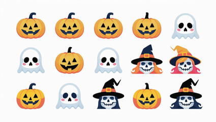 Spooky Halloween Ghosts and Pumpkins – Cartoon Flat Clipart