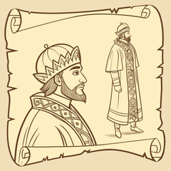 Obraz premium A beautiful vintage vector art sketch of a woman in a dress holding her baby