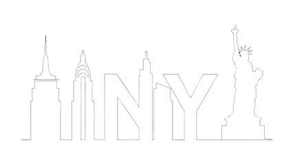  one single line drawing new york city skyline with the white background