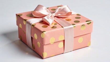 Obraz premium Elegant Pink Gift Box with Gold Dots and Satin Bow