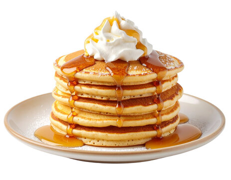 Pancakes with whipped cream and syrup on transparent background PNG