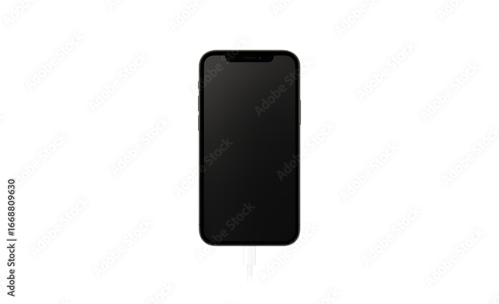 Poster Modern sleek black smartphone with rounded edges and a dark screen displayed vertically isolated on transparent background