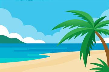 Tropical beach scene with palm tree and ocean view