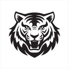 head of a tiger silhouette on white background