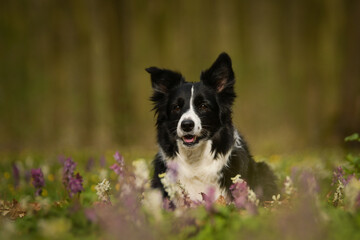 Spring portrait of dog in nature. He is so cute in the nature. He has so lovely face	