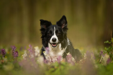 Spring portrait of dog in nature. He is so cute in the nature. He has so lovely face	