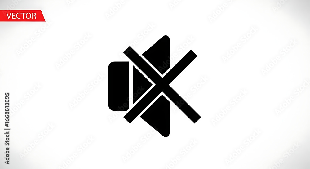 Poster a black and white graphic of a speaker with a cross through it indicating the sound is off or muted 