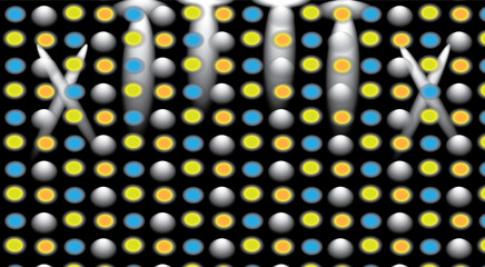 Abstract colorful spheres with spotlight illumination on black background