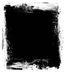 Black square with heavily textured, roughly painted, dark gray and white edges on a white background
