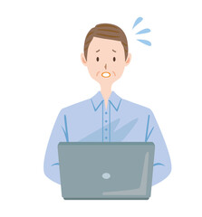 パソコンを使いながら困る中年男性　中高年