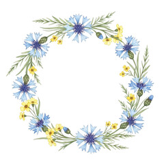 Obraz premium Blue cornflower wreath isolated on transparent background