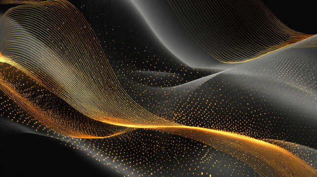 Abstract grey and gold wave background with dynamic flowing lines and modern technology network design, vector illustration - Powered by Adobe