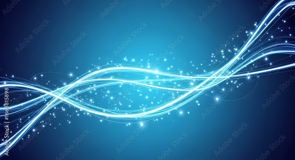Poster abstract blue light wave background with sparkling glitter and dynamic motion effect