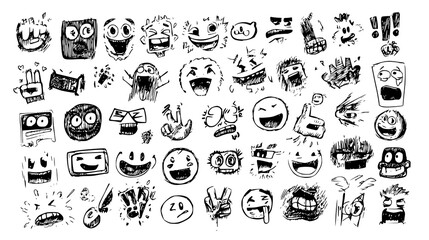 Collection of Diverse Emoji Icons Representing Emotions and Expressions in Digital Communication