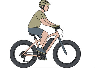 Obraz premium Side profile illustration of a cyclist wearing a helmet and riding an electric fat bike.