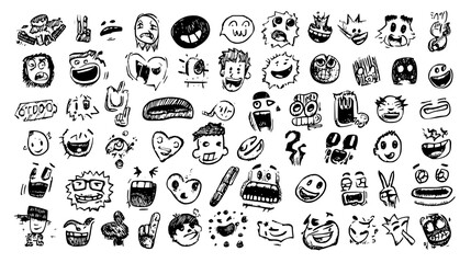 Collection of Diverse Emoji Icons Representing Emotions and Expressions in Digital Communication