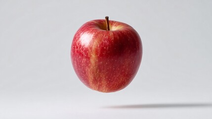 Single apple floating in midair over clean white background