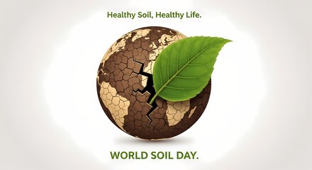 World soil day concept featuring planet earth with leaf symbolizing environmental conservation and healthy soil message