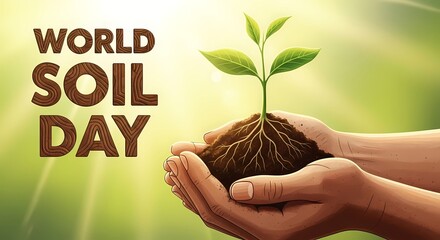 World soil day celebration with hands holding seedling and sunlight background for environmental awareness and educational design