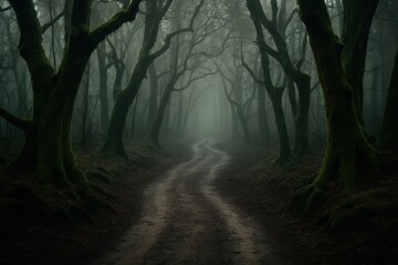 Obraz premium A Mysterious Forest Path in the Mist