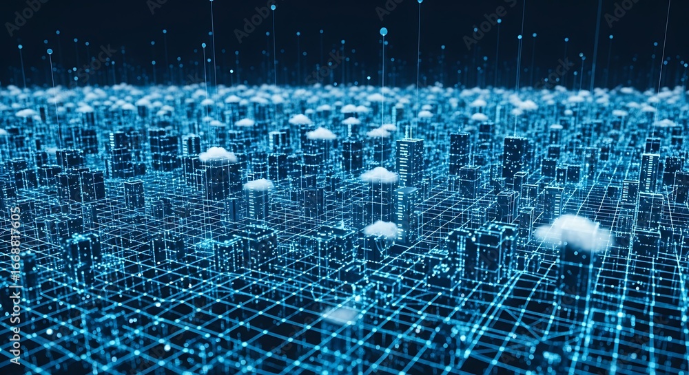 Aufkleber digital city with cloud network representing future technology and communication