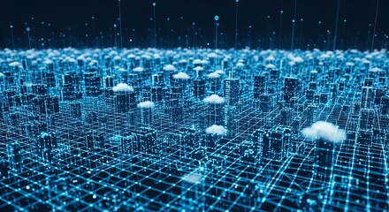 Digital city with cloud network representing future technology and communication