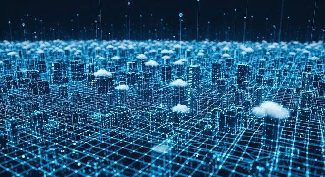 Digital city with cloud network representing future technology and communication