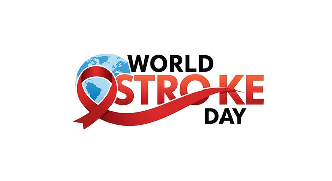 World Stroke Day awareness campaign with red ribbon and globe symbol