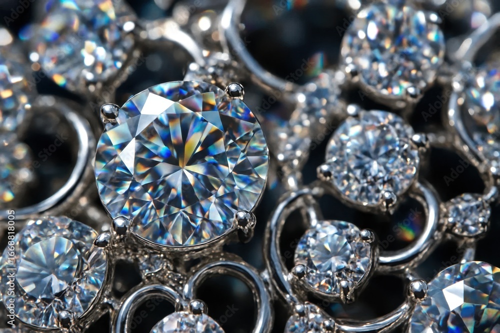 Poster an intricate tapestry of sparkling diamonds, each a unique gemstone, intertwined in a dazzling displ