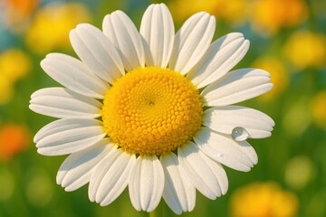 Naklejka premium A Daisy in Full Display with a Delicate Droplet of Water Capturing the Essence of Summer