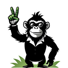 Creative silhouette vector of startup ape celebrating successful funding round with peace sign, symbolizing victory, innovation, growth and teamwork.