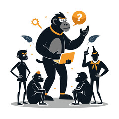 Creative silhouette of startup ape leader directing business team strategy with vision, innovation, teamwork, leadership, success, growth, and motivation