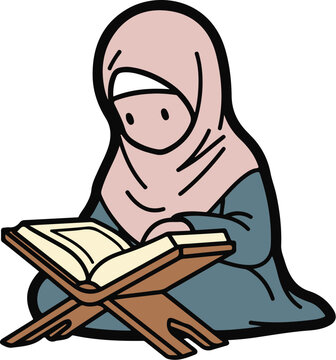 muslim girl reading book clip art preview