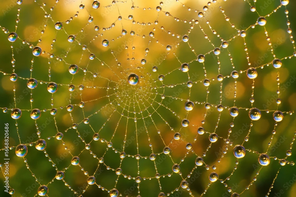 Poster a macro perspective on water droplets on a spider's web